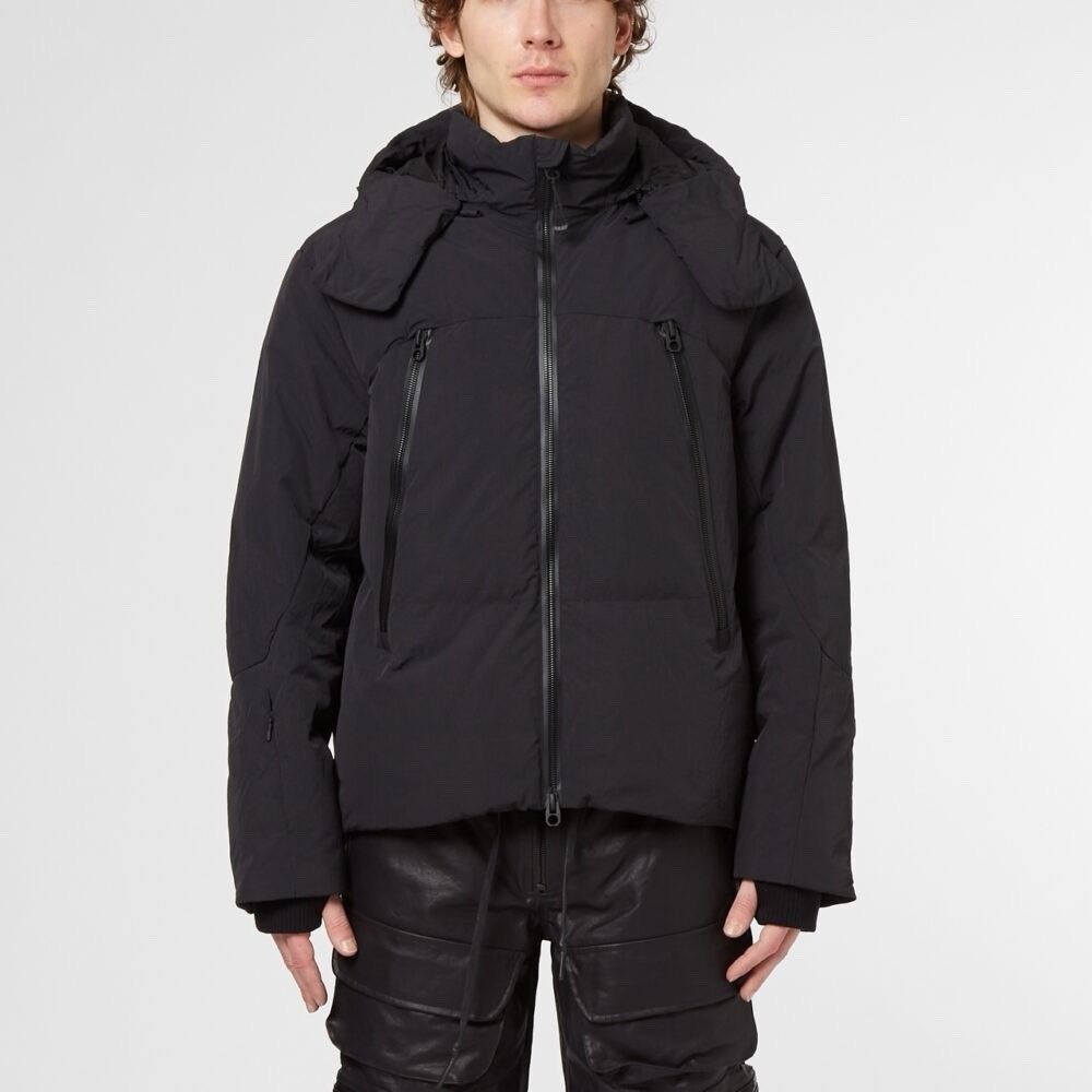 JG1 Italian Detachable Hood Double Zip Black Puffer Down Jacket Sz L MSRP $625